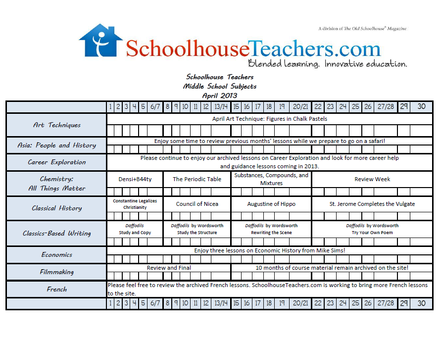 April 2013-Middle School Checklist image