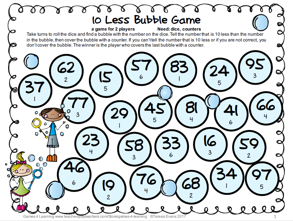 10 Less Bubble Game