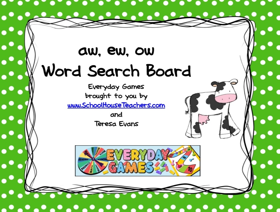 AW, EW, OW Word Search Board