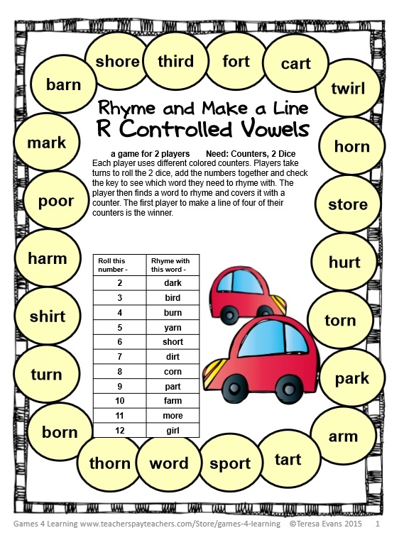 Rhyme and Make a Line R Controlled Vowels - SchoolhouseTeachers.com
