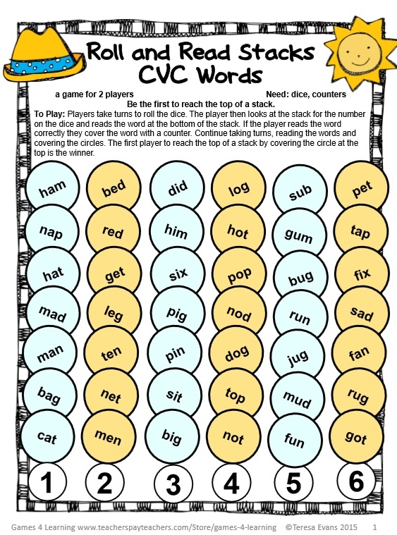 Roll and Read Stacks CVC Words - SchoolhouseTeachers.com