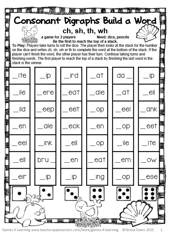 Consonant Diagraphs Build a Word ch sh th wh - SchoolhouseTeachers.com