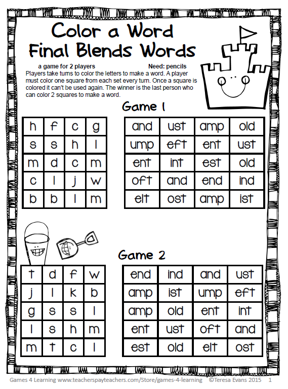 Color A Word Final Blends Words
