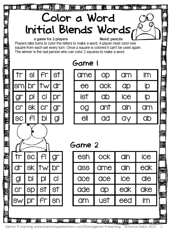 Color a Word Initial Blends Words