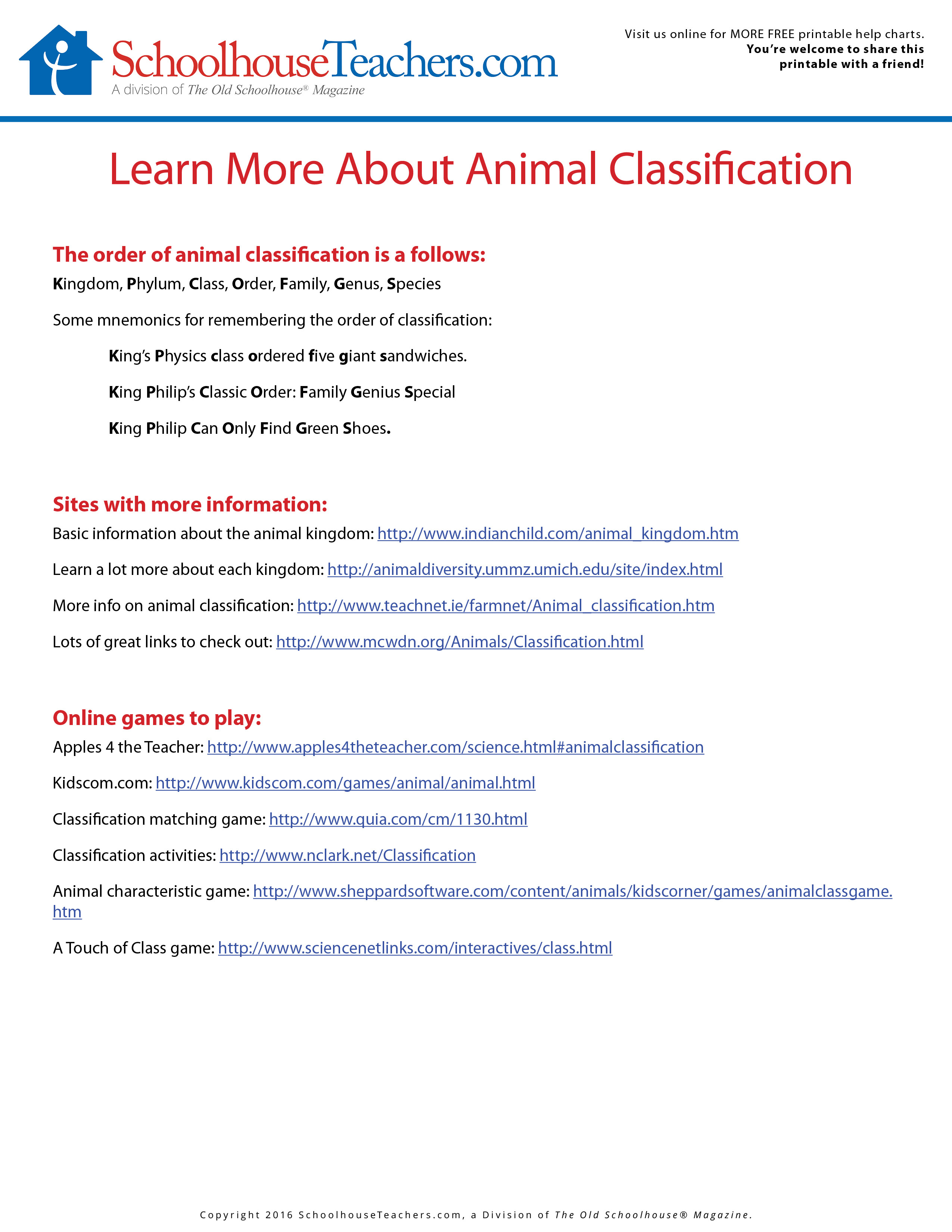 Printable Nature Journal and Animal Classification List