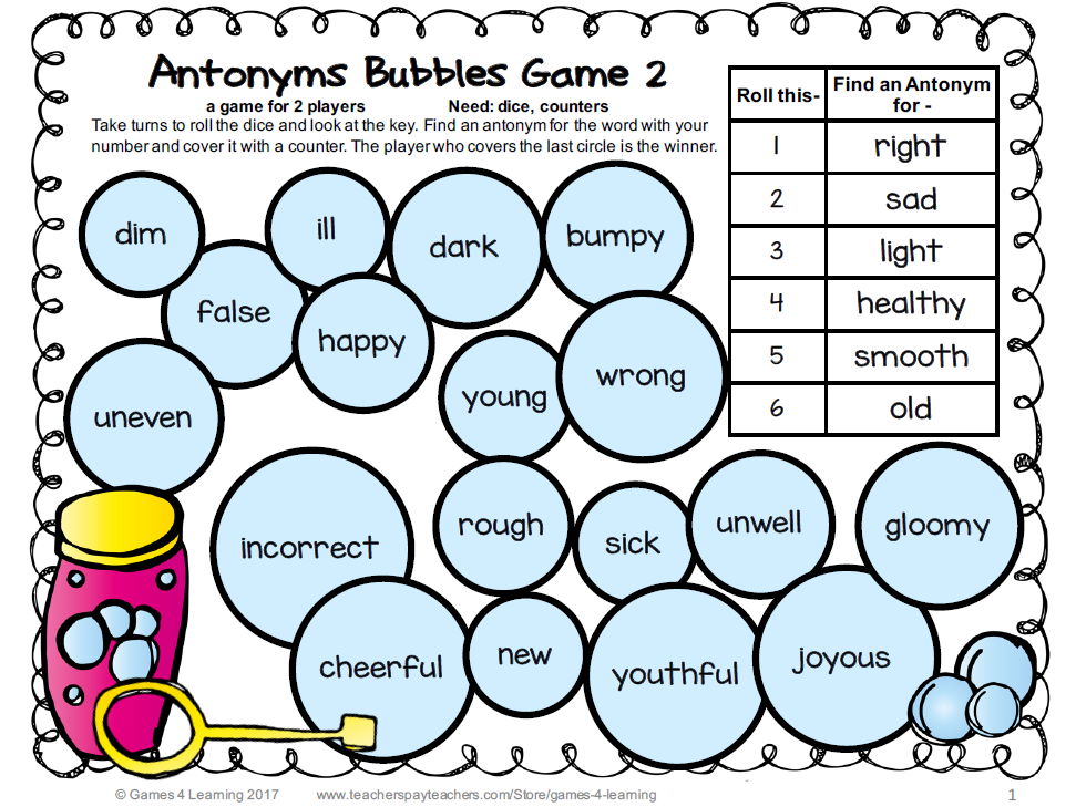 Antonym Bubbles Game 2