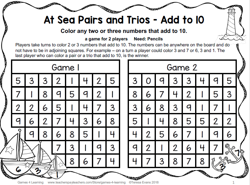 At Sea Pairs and Trios Add 10