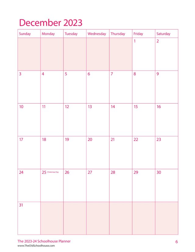 Free Printable Calendars - SchoolhouseTeachers.com