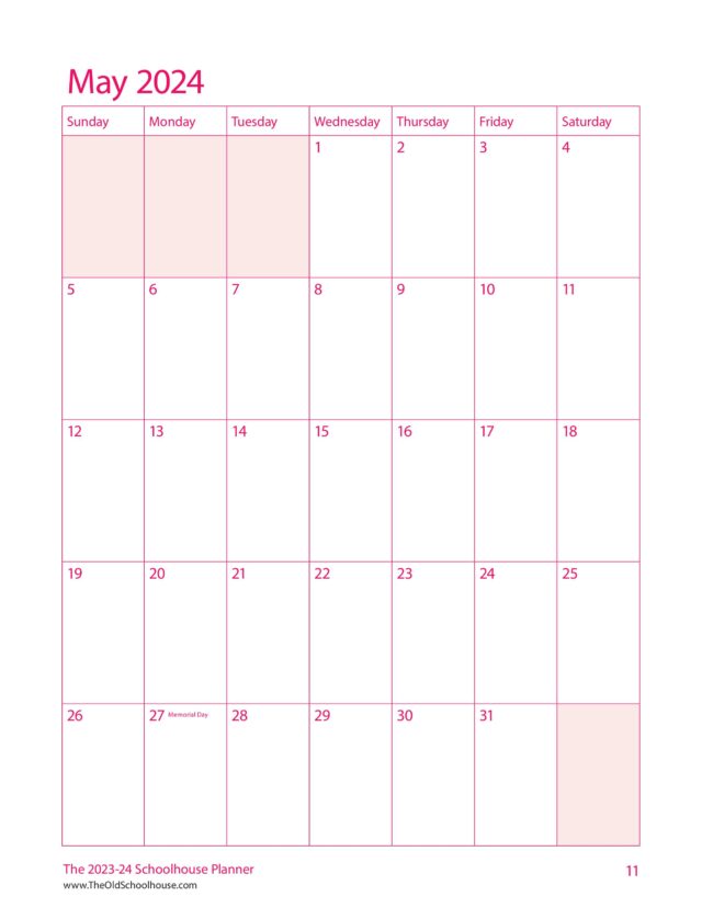 Free Printable Calendars - SchoolhouseTeachers.com