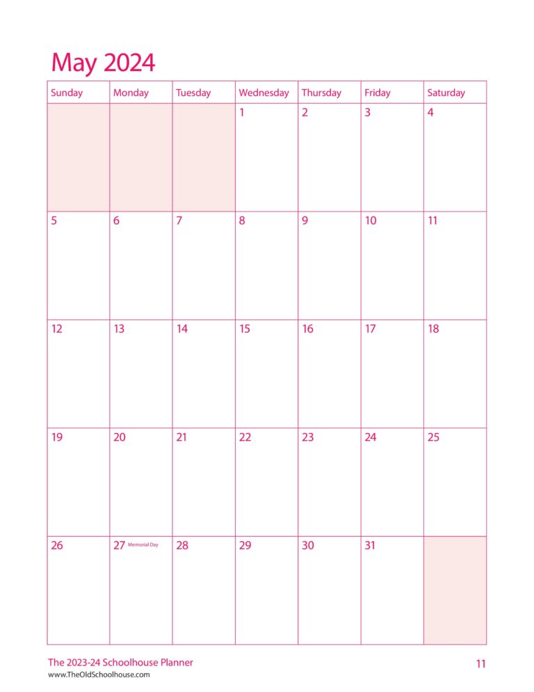 Free Printable Calendars - SchoolhouseTeachers.com