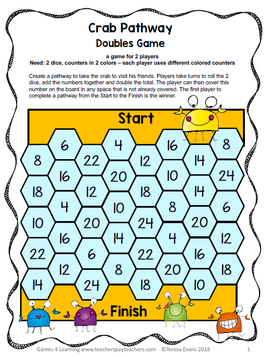 Crab Pathway Doubles Game - SchoolhouseTeachers.com