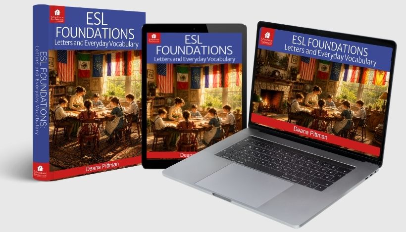 Learn English vocabulary with alphabet, reading, writing, listening, and speaking activities in a homeschool ESL course.