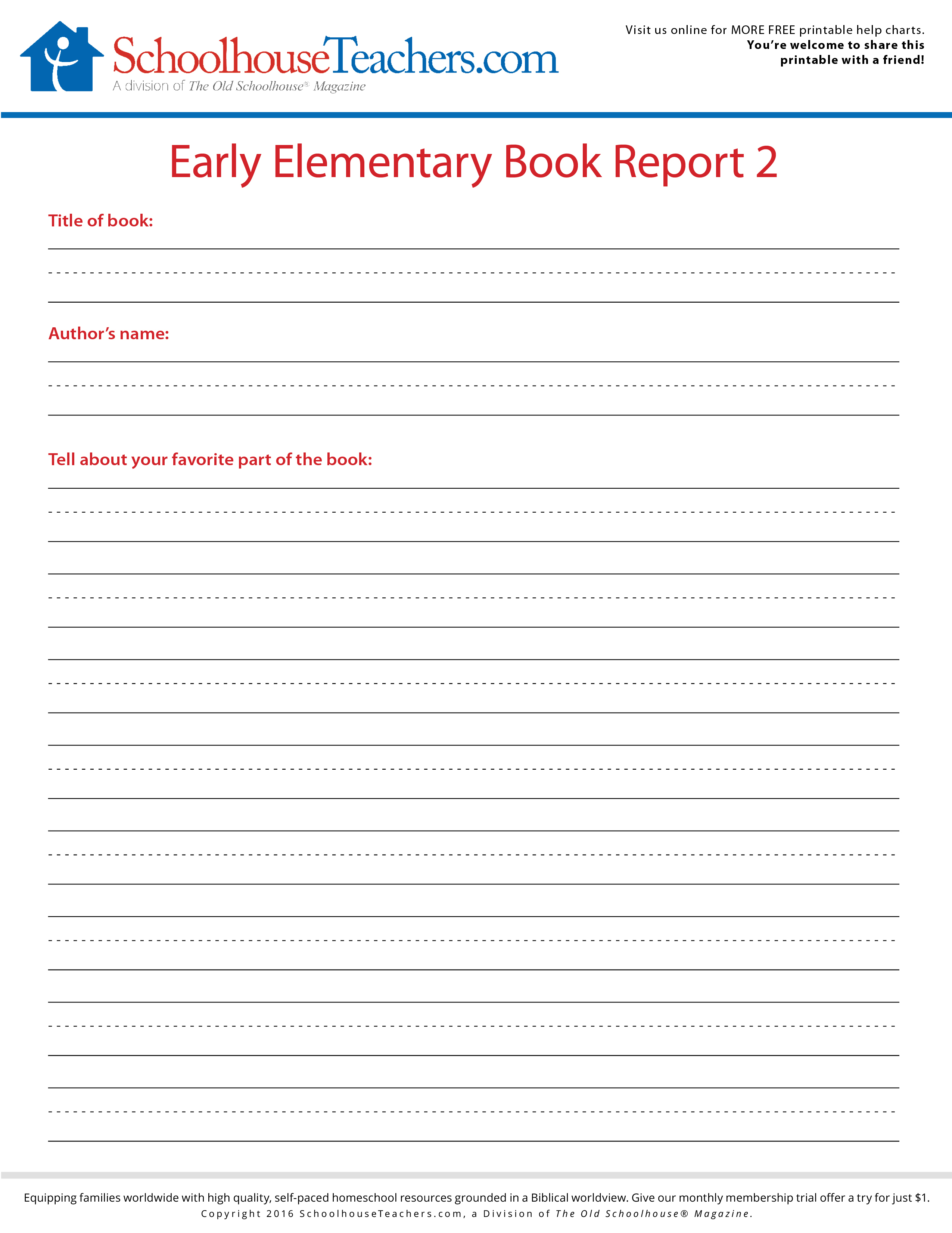 free printable book reports for 1st grade