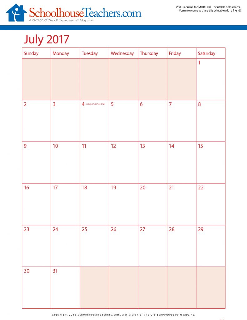 Free Printable Calendars 2016 2017 Schoolhouse Teachers