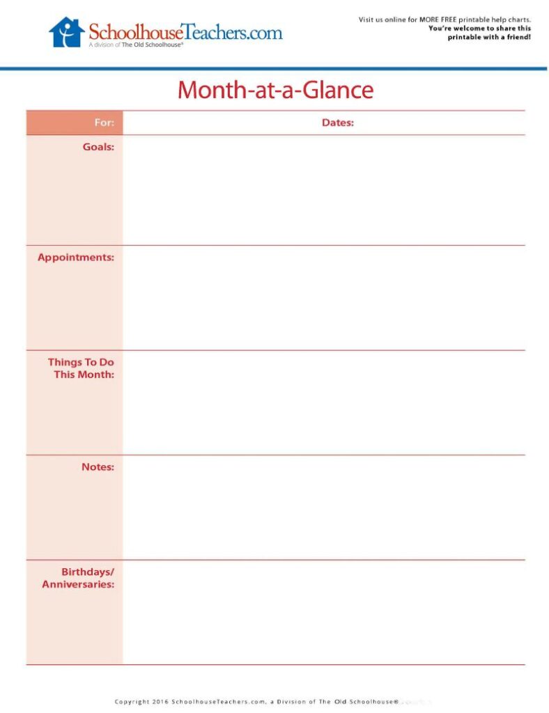 Help Chart - Month at a Glance 3-10-26