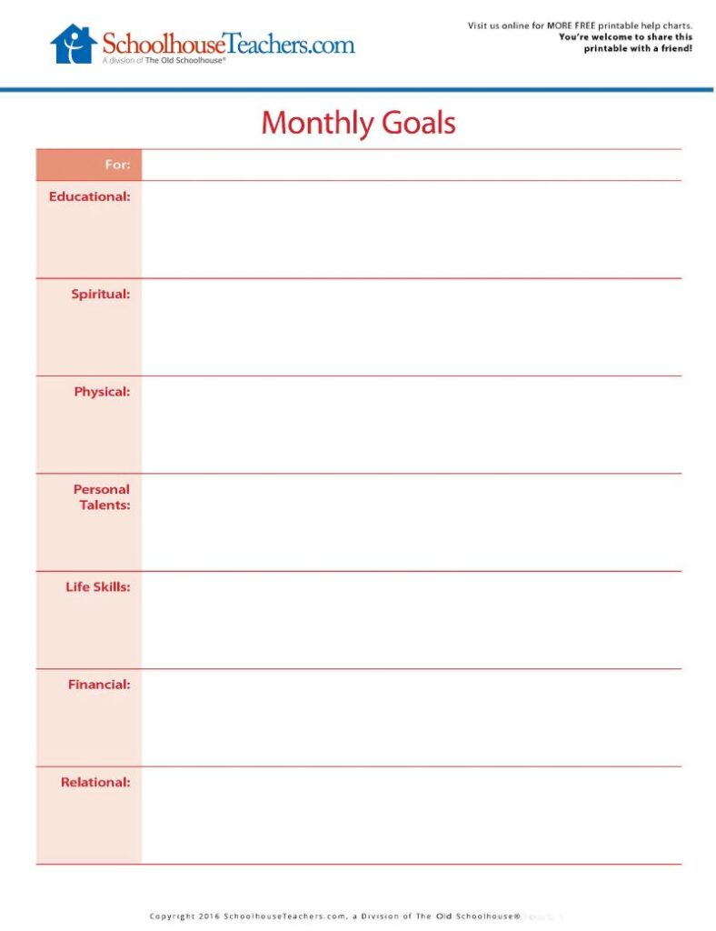Help Chart - Monthly Goals Chart 3-10-26