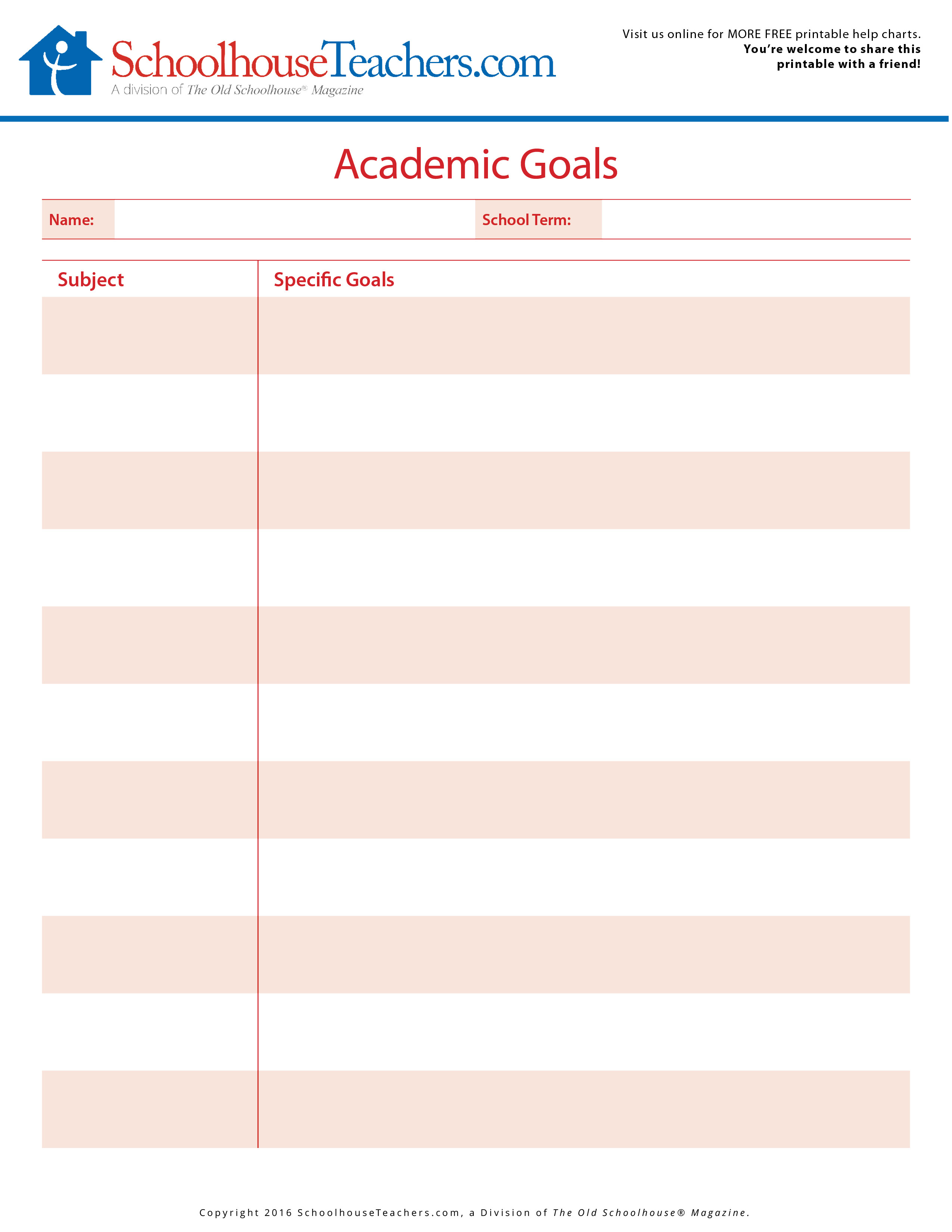 Printable Goal Charts For Adults