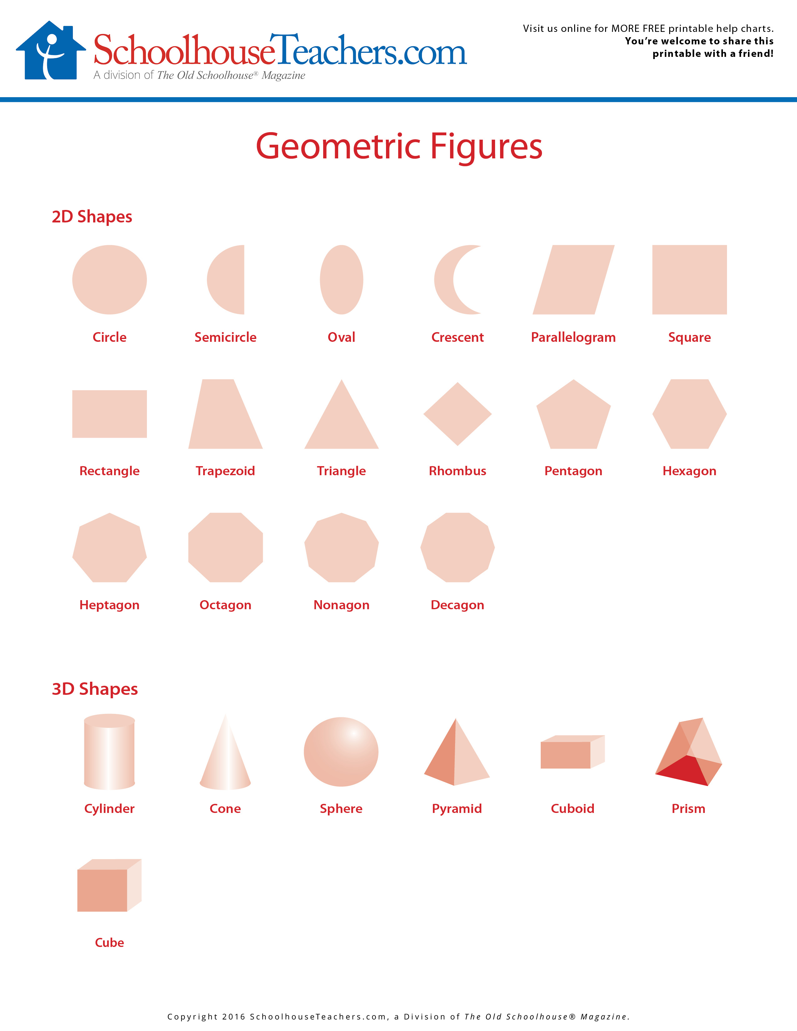 Free School Geometry Math Worksheet Print out - Geometric Shapes