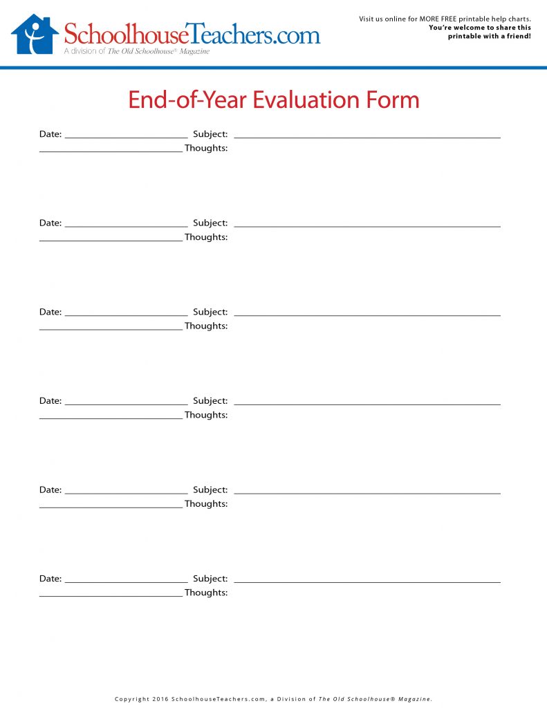 Nearing the end of the school term?  It's a good time to evaluate your courses.  Jot down your thoughts about each class you've taken this year, the topic and lessons you've learned.  Note your favorite teachers or subjects and even consider contacting them and sending them a note of thanks!  Feel free to use our print-outs to help you remember!  Like these we have hundreds of other FREE printable help charts, evaluation reports and planners to share with you.