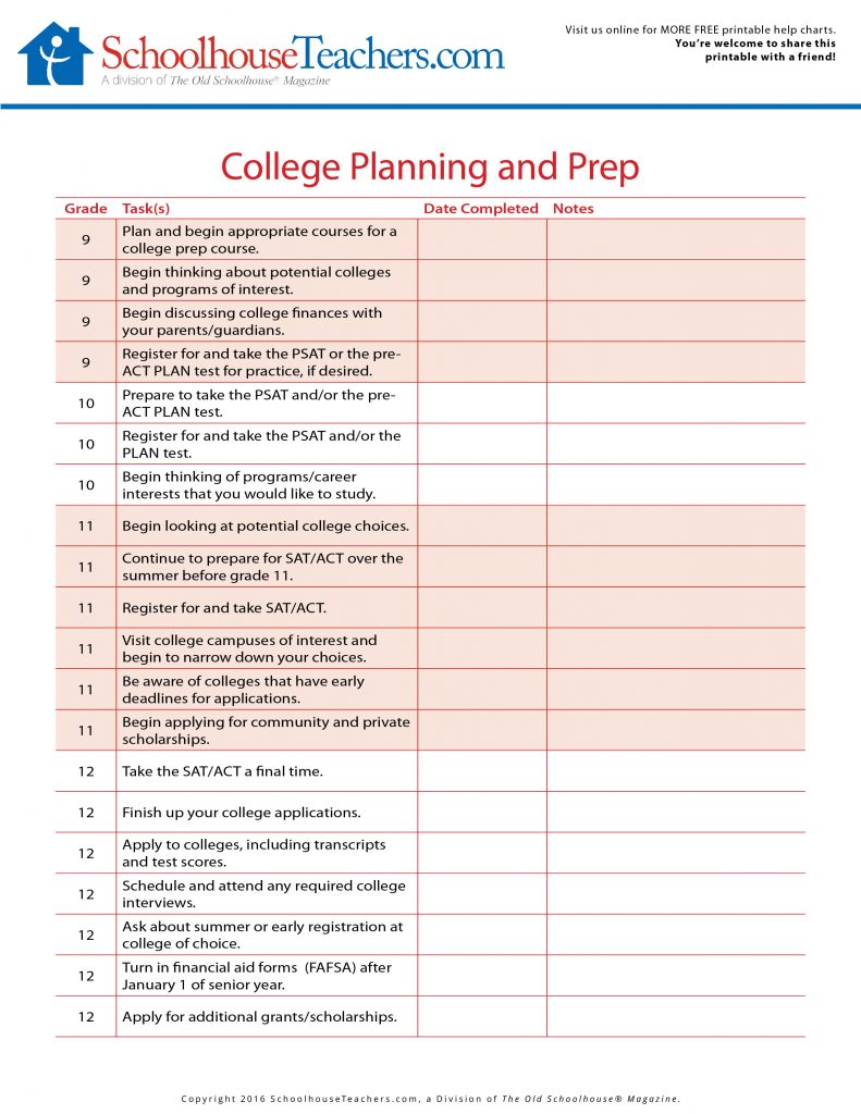 college worksheet for high school students