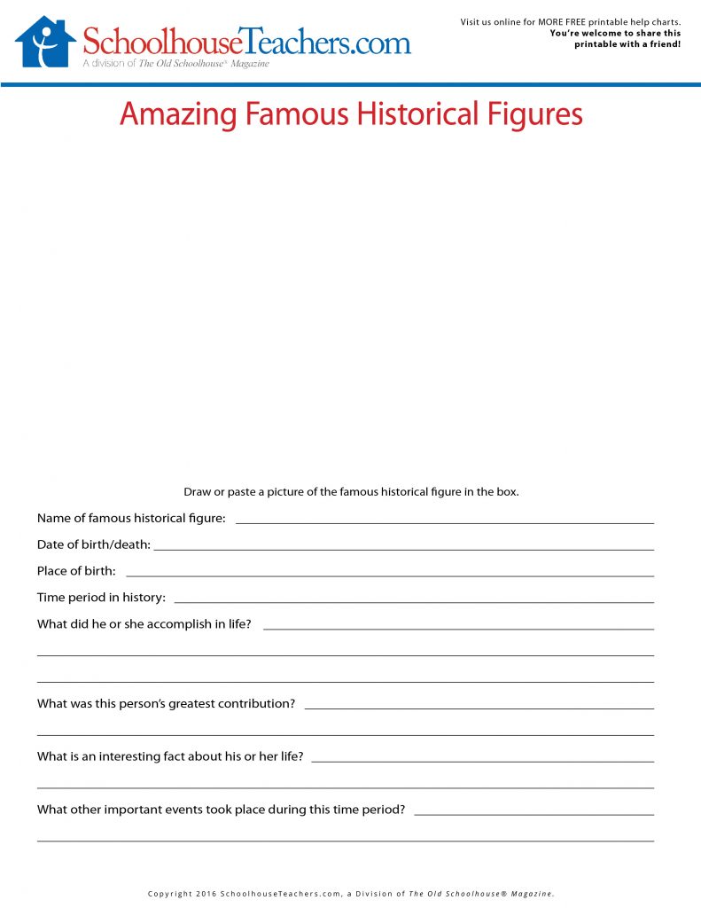 Enjoy building up a keepsake journal of amazing famous historical figures and inventors with your child this year using our free journal print-outs.