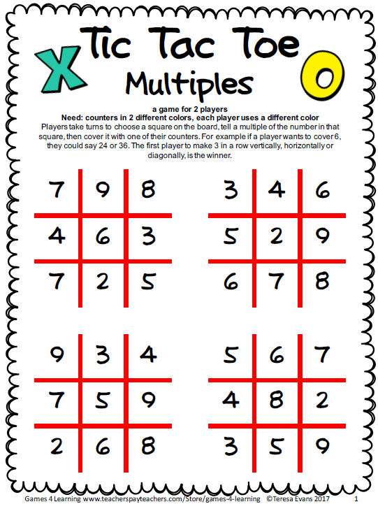 Tic Tac Toe Multiples - SchoolhouseTeachers.com
